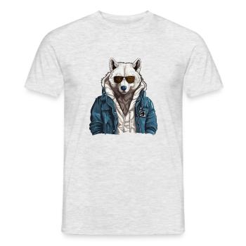 Loup polaire de style de rue | Amoureux des loups - T-shirt homme - gris chiné - Devant - AI Model Male 178 dark (178cm)