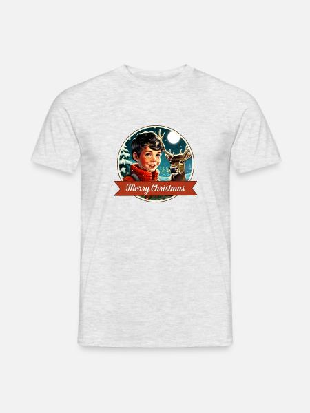 Junge und Hirsch im Winterwald - Männer T-Shirt - Grau meliert