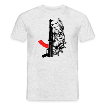 Pitbull with AK47 - Men's T-Shirt - heather grey - Front - AI Model Male 178 dark (178cm)