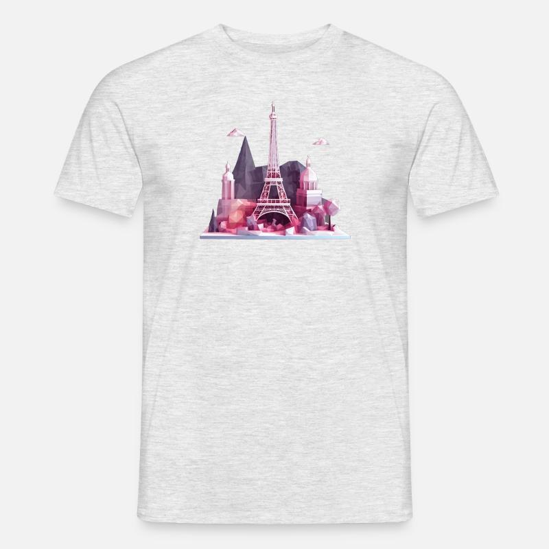 Geometrisches Low-Poly Pariser Insel, Eiffelturm - Männer T-Shirt - Grau meliert