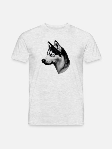 Husky Zeichnung schwarz-weiß - Männer T-Shirt - Grau meliert