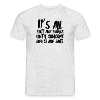 Merde et glousse jusqu’à ce que quelqu’un rigole et merde - T-shirt homme - gris chiné - Devant - AI Model Male 178 dark (178cm)