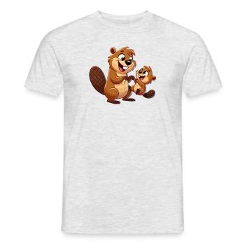 Beaver mother with child frolicking - Men's T-Shirt - heather grey - Front - AI Model Male 178 dark (178cm)