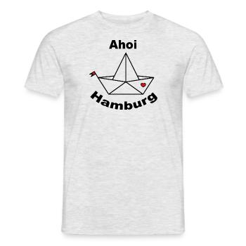 Papier Faltboot Ahoi Hamburg mit Herz - Männer T-Shirt - Grau meliert - Vorne - AI Model Male 178 dark (178cm)