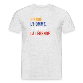 Pierre L'homme Le mythe La légende - T-shirt homme - gris chiné - Devant - AI Model Male 178 dark (178cm)