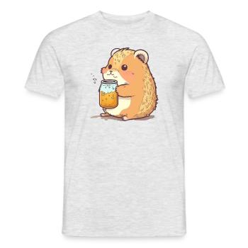 Funny overweight hamster loves his beer - Men's T-Shirt - heather grey - Front - AI Model Male 178 dark (178cm)