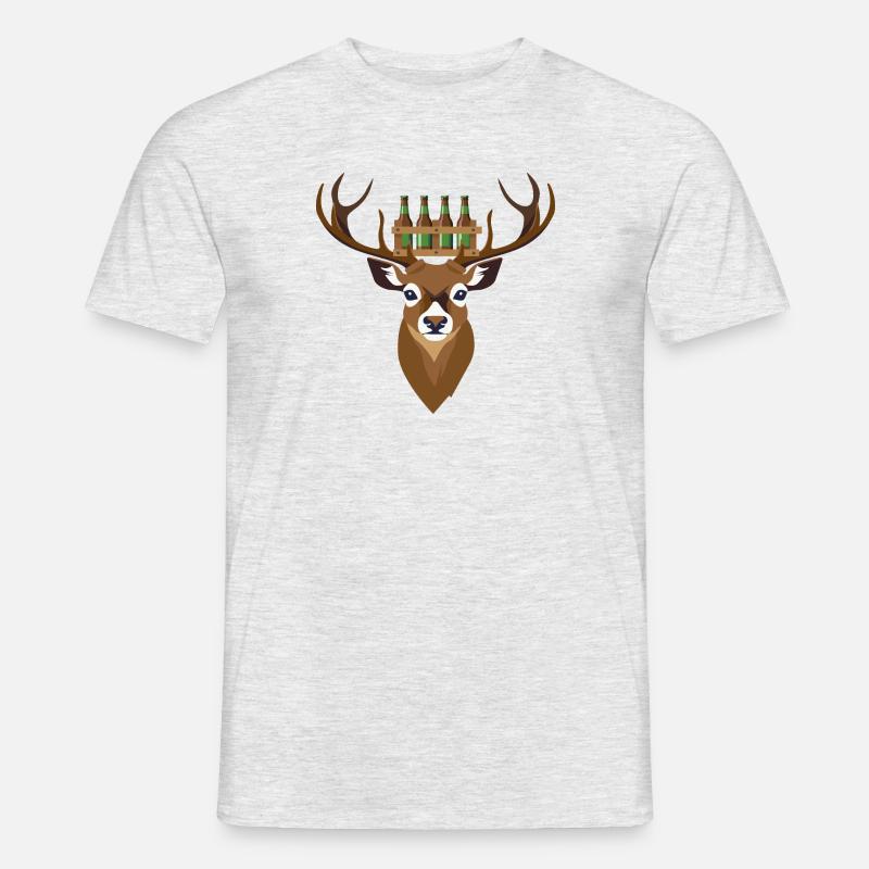 Hirsch mit Bier - Männer T-Shirt - Grau meliert
