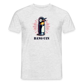 BANG-UIN: Der knallige Pinguin im Patronen-Look - Männer T-Shirt - Grau meliert - Vorne - AI Model Male 178 dark (178cm)