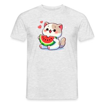 Kawaii Cat with Watermelom, Cats - Men's T-Shirt - heather grey - Front - AI Model Male 178 dark (178cm)