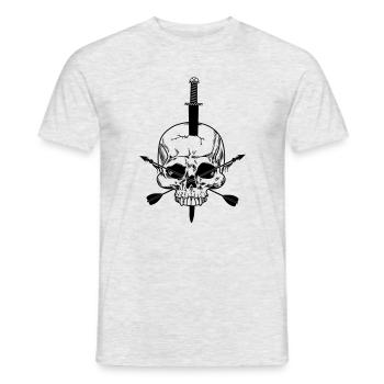 Crâne percé d’épée et de deux flèches - T-shirt homme - gris chiné - Devant - AI Model Male 178 dark (178cm)
