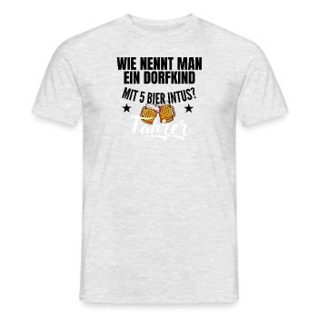 Wie nennt man ein Dorfkind mit 5 Bier intus? - Männer T-Shirt - Grau meliert - Vorne - AI Model Male 178 dark (178cm)