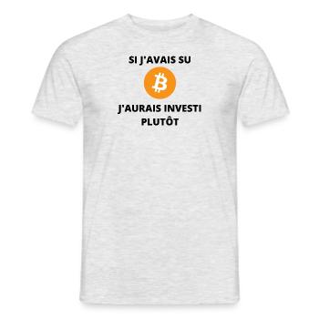 citation "Si j'avais su j'aurais investi plutôt" - T-shirt homme - gris chiné - Devant - AI Model Male 178 dark (178cm)