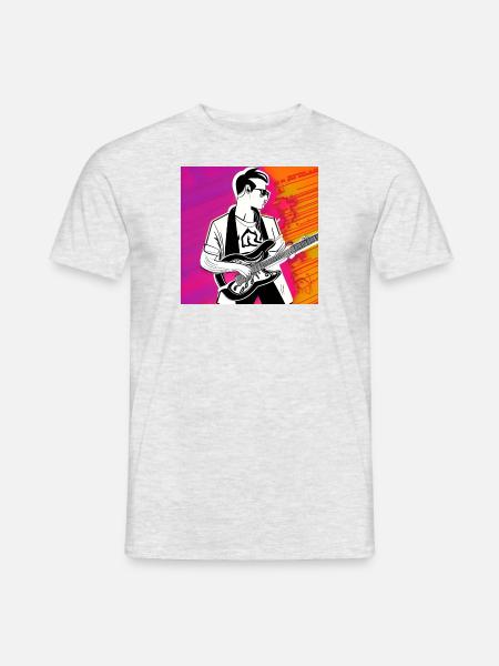 Gitarrist Pop Art - Männer T-Shirt - Grau meliert