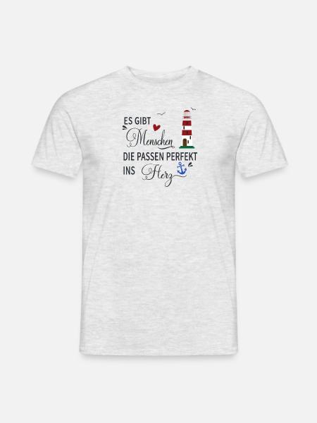 Es gibt Menschen, die passen perfekt ins Herz! - Männer T-Shirt - Grau meliert