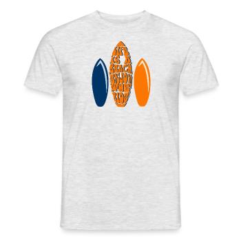 Das Leben ist ein Strand, genießen Sie die Fahrt orange und königsblau - Männer T-Shirt - Grau meliert - Vorne - AI Model Male 178 dark (178cm)