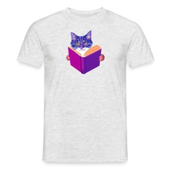 Bücher Katze Lesen Hauskatze Kater Buch Kätzchen - Männer T-Shirt - Grau meliert - Vorne - AI Model Male 178 dark (178cm)