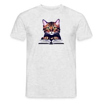 Cat Reading Domestic Cat Books Cat Book Kitten - Men's T-Shirt - heather grey - Front - AI Model Male 178 dark (178cm)