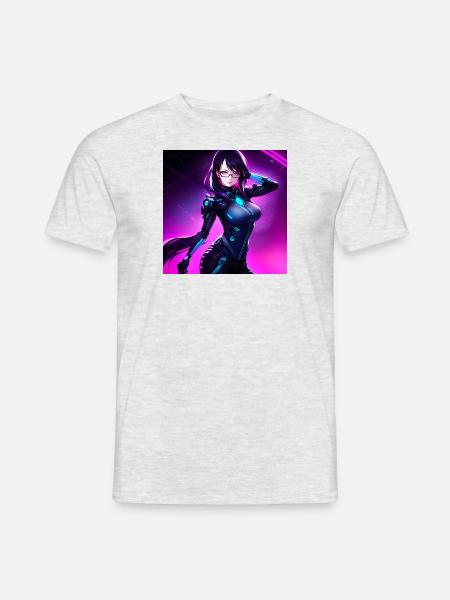 Cyberpunk Girl Sticker 7 - Männer T-Shirt - Grau meliert