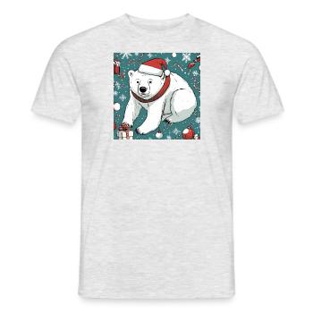 Ours polaire avec bonnet de Père Noël - T-shirt homme - gris chiné - Devant - AI Model Male 178 dark (178cm)