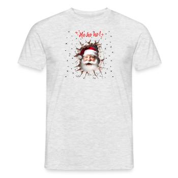 Santa Claus peeks through a hole in the wall - Men's T-Shirt - heather grey - Front - AI Model Male 178 dark (178cm)