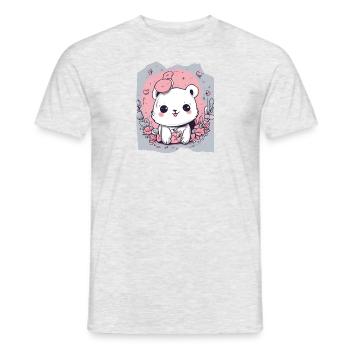Cute Kawaii White Animal Pink Background For Her - Men's T-Shirt - heather grey - Front - AI Model Male 178 dark (178cm)