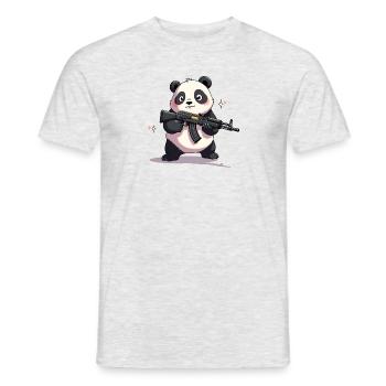 Niedlicher Pandabär bewaffnet. - Männer T-Shirt - Grau meliert - Vorne - AI Model Male 178 dark (178cm)