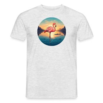 Flamant rose au lever du soleil - T-shirt homme - gris chiné - Devant - AI Model Male 178 dark (178cm)