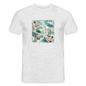 Lotus céleste et motifs asiatiques - T-shirt homme - gris chiné - Devant - AI Model Male 178 dark (178cm)