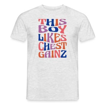 Junge mag Chest Gainz Benchpress Gym Powerlifting - Männer T-Shirt - Grau meliert - Vorne - AI Model Male 178 dark (178cm)