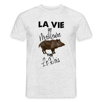 la Belle Vie Dans Les Bois De mon Papa Chasseur - T-shirt homme - gris chiné - Devant - AI Model Male 178 dark (178cm)