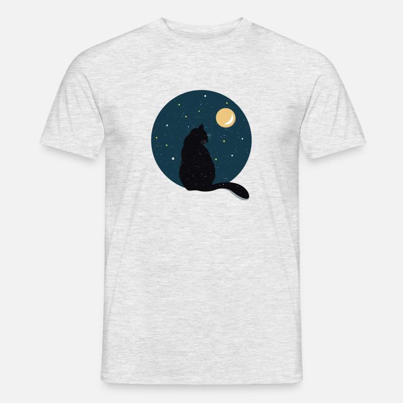 Chat noir devant la lune. - T-shirt homme - gris chiné