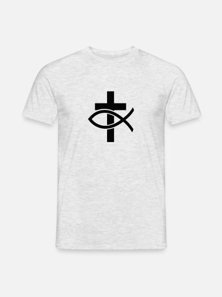 Christian Cross & Fish - Männer T-Shirt - Grau meliert