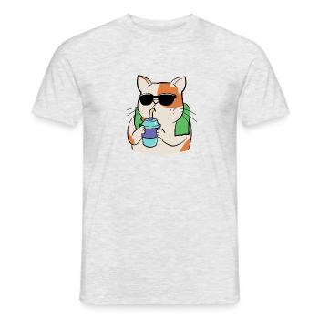Cat playing sports with drinking cup and towel - Men's T-Shirt - heather grey - Front - AI Model Male 178 dark (178cm)