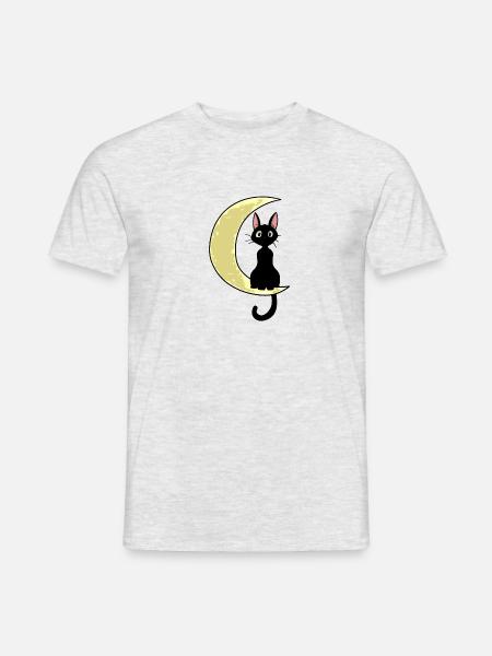 Katze die auf einem halb Mond sitzt - Männer T-Shirt - Grau meliert