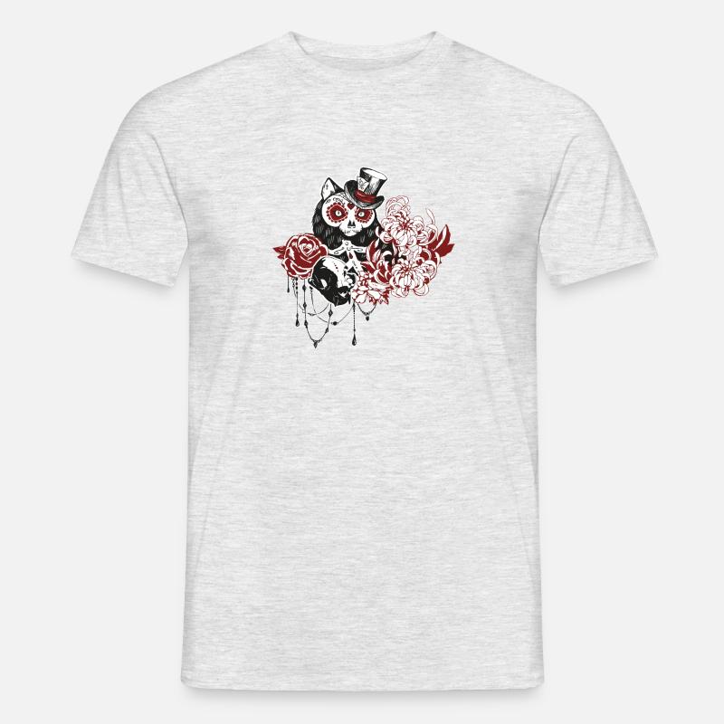 Schädel Katze - Männer T-Shirt - Grau meliert