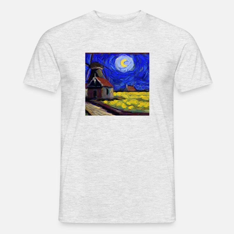Digitale Kunst eines Van Gough-Gemäldes - Männer T-Shirt - Grau meliert