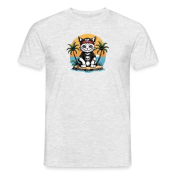 Pirat Katze Lustig Kinder Shirt Geschenk Piraten - Männer T-Shirt - Grau meliert - Vorne - AI Model Male 178 dark (178cm)