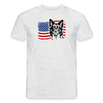 BORDER COLLIE Amerika Fahne Hunde Hund Wilsigns - Männer T-Shirt - Grau meliert - Vorne - AI Model Male 178 dark (178cm)