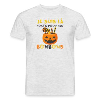 Ich bin nur wegen der Halloween-Süßigkeiten hier - Männer T-Shirt - Grau meliert - Vorne - AI Model Male 178 dark (178cm)