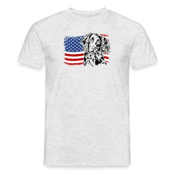 Small Münsterländer America Flag Dog Dogs - Men's T-Shirt - heather grey - Front - AI Model Male 178 dark (178cm)
