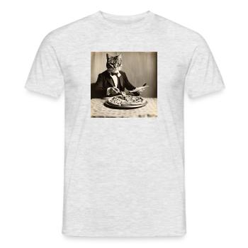 Chat / Animal / Photo / Sépia / Rétro / Pizza - T-shirt homme - gris chiné - Devant - AI Model Male 178 dark (178cm)