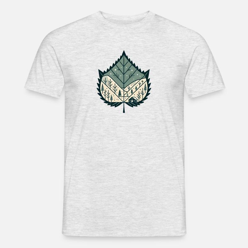 Blatt mit winterlicher Landschaft - Männer T-Shirt - Grau meliert