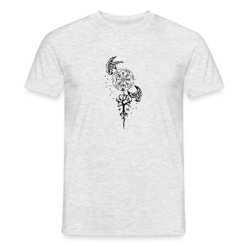 Symbolisme nordique - Runes, Vegvisir, Corbeaux - T-shirt homme - gris chiné - Devant - AI Model Male 178 dark (178cm)