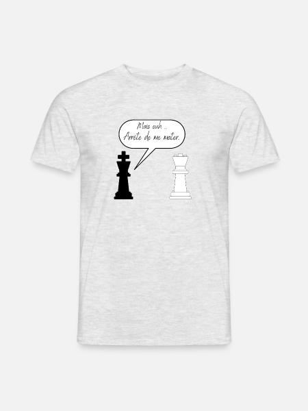T-shirt échecs humour, idée cadeau joueur - T-shirt homme - gris chiné