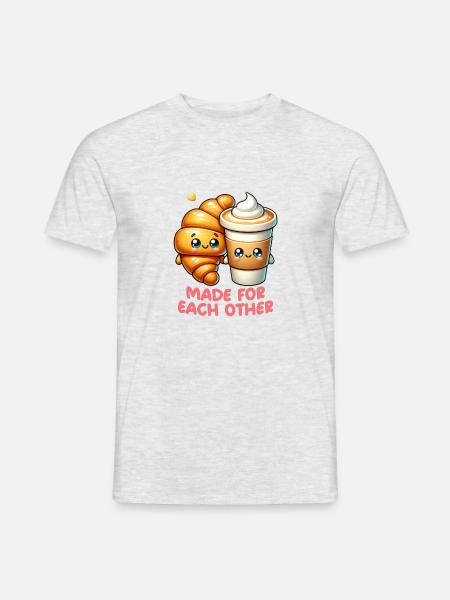 Cappuccino und Croissants - Männer T-Shirt - Grau meliert