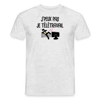 J'peux pas je télétravail - T-shirt homme - gris chiné - Devant - AI Model Male 178 dark (178cm)
