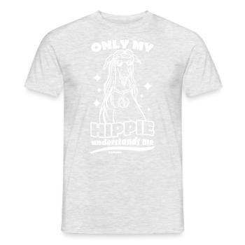 Chien hippie - T-shirt homme - gris chiné - Devant - AI Model Male 178 dark (178cm)