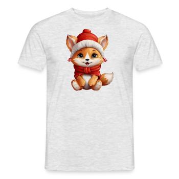 Christmas Paw: Cute fox with hat - Men's T-Shirt - heather grey - Front - AI Model Male 178 dark (178cm)