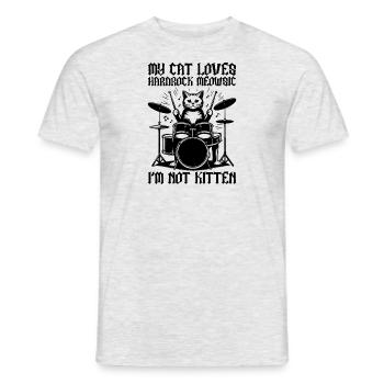 Katze Rock Musik Humor Lustig Geschenkidee - Männer T-Shirt - Grau meliert - Vorne - AI Model Male 178 dark (178cm)