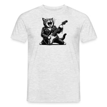 Rock Musik Katze Lustig Humor Geschenkidee - Männer T-Shirt - Grau meliert - Vorne - AI Model Male 178 dark (178cm)